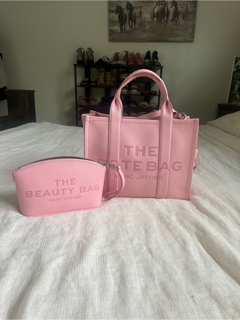Marc Jacobs Pink Pebbled Leather Tote with Matching Beauty Pouch